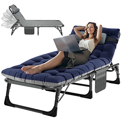 ABORON 4-in-1 Lounge Chair, Padded Cushion, Heavy-Duty 440LB 3-Fold Adjustable Recliner Chaise Chair, No Assembly for Patio, Poolside, Camping, Tanning (1, Quartz Adriatic) - color: Quartz Adriatic