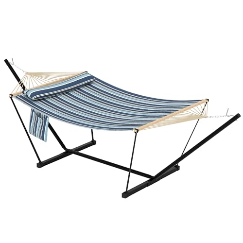 Double Hammock with Stand - Heavy Duty Portable 2 Person Design with Adjustable Steel Stand, Max 450LBS, Ideal for Outdoor Patio, Garden, Beach & Backyard - color: L-blue