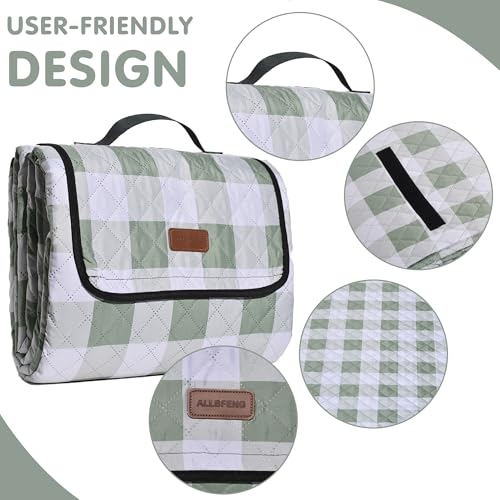 Extra Large Picnic Blanket 80''x 60'' Picnic Mat Waterproof Sand Proof Foldable for Beach, 5-Layer Outdoor Blanket for 6 to 8 Adults,Camping Lawn Hiking Travel Park Music Festival Wedding Mats(Green) - color: Green, size: 5' x 6'8" (Square)