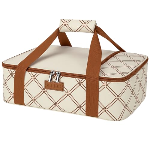 Casserole Carrier Bag, Single Insulated Food Bag, Hot Cold Lasagna Holder Tote for Picnic, Potluck or Travel, Lightweight Picnic Bag - color: Beige-01