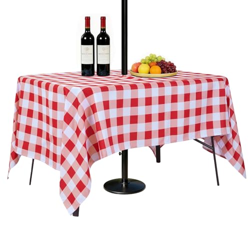 SquarePie Outdoor Tablecloth with Umbrella Hole Rectangle - 60x84 Inch Water Resistant & Spillproof Table Cloth,Zipped Patio Picnic Table Cover for Camping/Picnic/BBQs/Backyard,Red Checkered - color: Red Checkered, size: 84" x 60" (Rectangular)