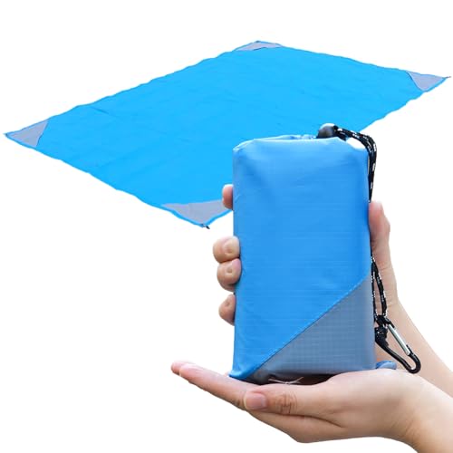 Orga'Neat Pocket Picnic Blanket, Beach Mat Waterproof Sandproof, Compact Lightweight Small Tarp for Camping, Hiking, Backpacking, Festival, Travel, Foldable in Bags (Blue/Grey, 55"x79") - color: Blue/Grey, size: 55"x79"