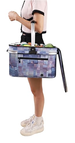ALLCAMP Picnic Basket - Insulated Cooler, Thickening Foldable Picnic Basket with Removable Baskets & Sewn-in Frame, Basket for House Warming Gifts New Home(Purple Pattern) - color: Purple Pattern, size: Medium