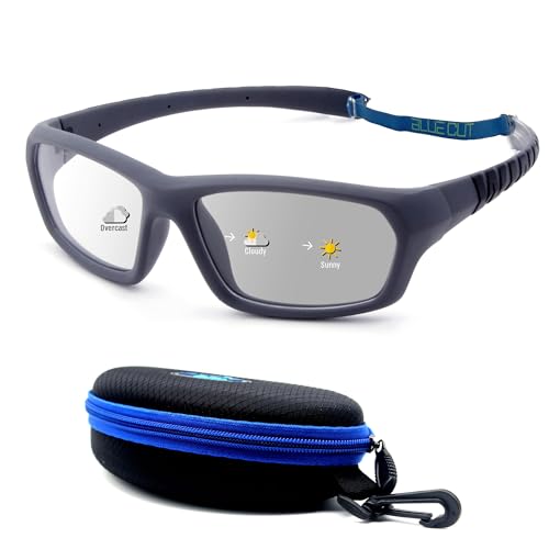BLUE CUT Kids Sports Protection Goggles – Photochromic Safety Glasses for Children, Basketball, Baseball & Outdoor Sports - color: Gray/Black Photochromic-kids Size