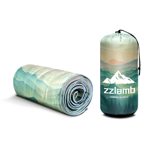 zzlamb Camping Blanket for Cold Weather,Outdoor Puffy Blanket Portable Down Alternative,Windproof Warm Cloak with Snaps,Cozy Quilt Backpacking Picnic RV Travel Plane Car Hammock Beach Climbing - color: Awakening Forest, size: 52x75in
