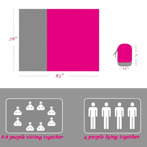 Outdoor Pocket Blanket Extra Large Beach Blanket Sandproof 82″x 78″for 4-6 Adults Compact Foldable Quick Drying Lightweight Picnic Blankets Waterproof with 4 Stakes & Bag (Pink+Grey) - color: Pink+grey