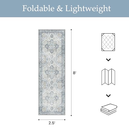 GENIMO Outdoor & Indoor Runner Rug 2.5'x8', Waterproof, Non-Shedding, Easy Cleaning, Boho Mat for Patio, Kitchen, Balcony, Bath Room, Deck, Bedroom, Camping, Outside Carpet,Blue - color: Blue, size: 2.5' x 8' (Runner)