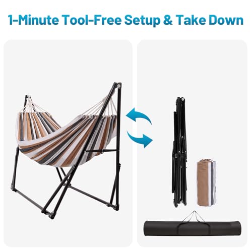 Hammock with Foldable Steel Stand,Frabic Tension Adjustable Indoor,Carrying Bag Included, 616 lbs Weight Capacity, Portable Suitable for Outside Garden Yard Outdoor Inhouse Yellow - color: Yellow