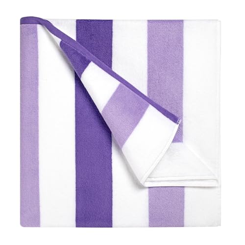 Bornbay Cotton Oversized Beach Towel - Extra Large 40"X70" Big Cute Thick Pool Towel, XL Stitch Beach Towels Striped Purple Swimming Towel for Adults Women - color: Lavender