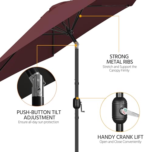 Yaheetech 9FT Patio Umbrella Outdoor with Heavy Duty Base Included,Table Umbrella with Push Button Tilt and Crank, UV Protection Waterproof for Yard/Outdoor/Wedding Parties and Events - Burgundy - color: Burgungy, size: 9FT