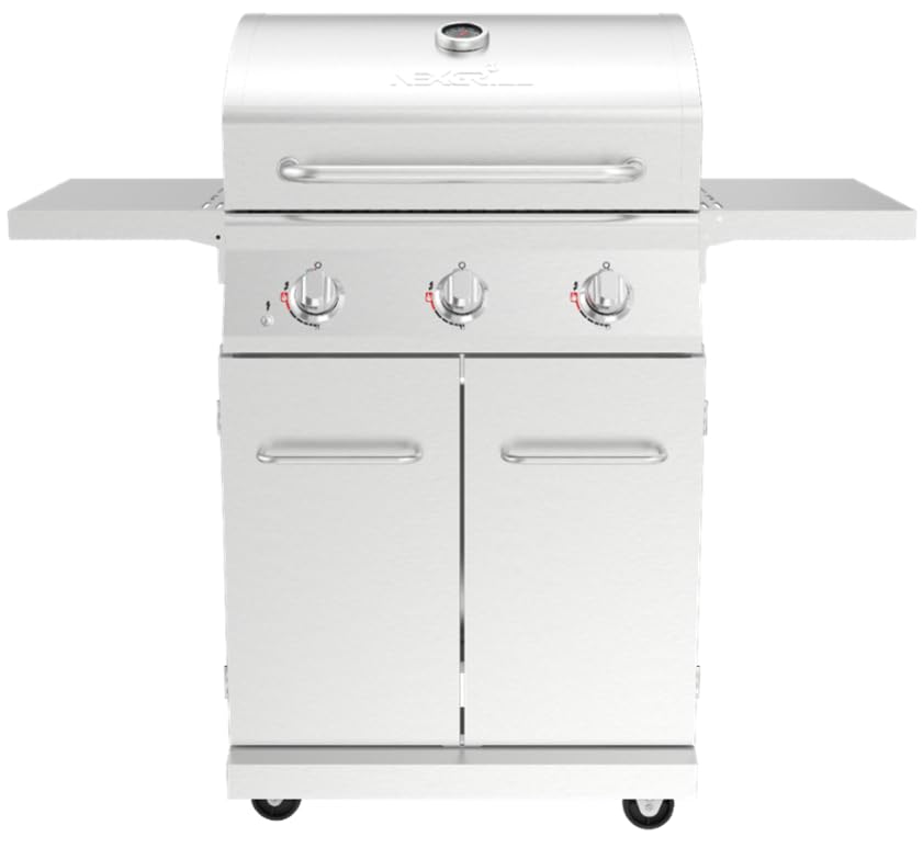 Nexgrill Stainless Steel 3-Burner Propane Gas Grill w/Foldable Side Shelves, 40,500BTUS, 591.05 sq. in. Cooking Area, Perfect for Outdoor Cooking & Grilling, BBQs, Backyard, Tailgating, 720-0830MN - style: 3-Burner