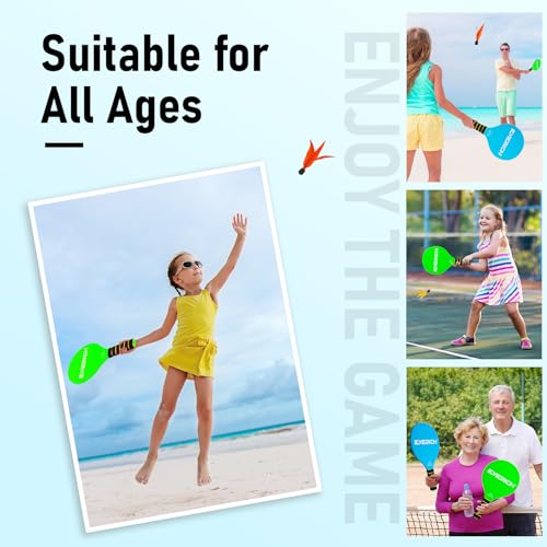 Paddle Ball Set – Indoor & Outdoor Racket Game for Kids, Teens, and Adults, Badminton & Camping Games Essentials, Fun for Beach, Yard, and Lawn Play All Year Round - color: Wooden Bule Green, size: 4 Paddles 4 Balls