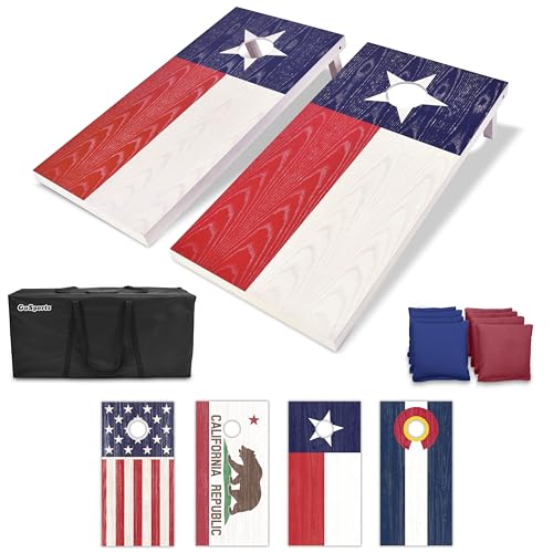 GoSports 4 x 2 ft Flag Series Wood Cornhole Sets – American Flag or State Flags – Includes 2 Regulation Size Boards, 8 Bean Bags, Carrying Case and Rules - style: Texas Flag