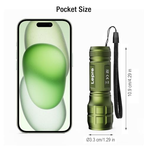Lighting EVER LED Flashlights High Lumens, Small Flashlight, Waterproof, Adjustable Focus Flash Light for Outdoor, Emergency, Camping, AAA Batteries Included, 2 Pack - color: Green