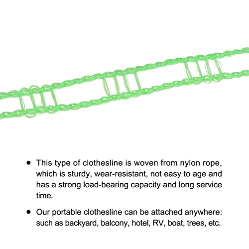 uxcell Portable Clothesline, 9.84ft Nylon Windproof Non-Slip Washing Line Rope for Courtyard Outdoor Travel Camping Laundry Drying, Green - color: Green, size: 9.84ft