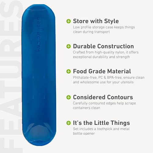 humangear GoBites Trio | Travel & Camping Utensils | Portable & Convertible Dining Ware | Multi-Functional Spork & Knife, Blue - color: Blue