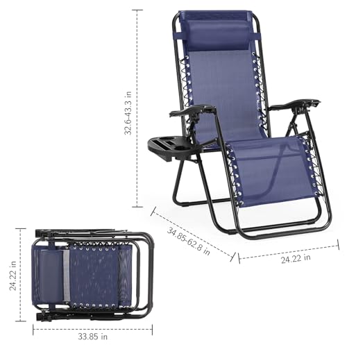 Sweetcrispy Zero Gravity Chairs Set of 2, Outdoor Folding Reclining Lounge Chair with Cup Holder Tray & Adjustable Pillow, Portable Camping Beach Patio Poolside Lawn Yard Chair, Classic Blue - color: Classic Blue