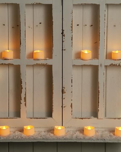 Homemory 12-Pack Flameless LED Tea Lights Candles Battery Operated, 200+Hour Fake Electric Candles TeaLights for Votive, Aniversary, Wedding Centerpiece Table Decor, Funeral, Halloween, Christmas - color: Bright Amber Glow – White Body, size: Pack of 12