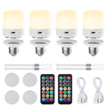 Minetom E26 Rechargeable Light Bulbs with Remote and Timer, Battery Backup Bulb with 12 Colors and Brightness Dimmable, 2300mAh 40W Equivalent LED Light Bulbs for Lamps Sconces Camping, 4 Pack - size: 4 Pack