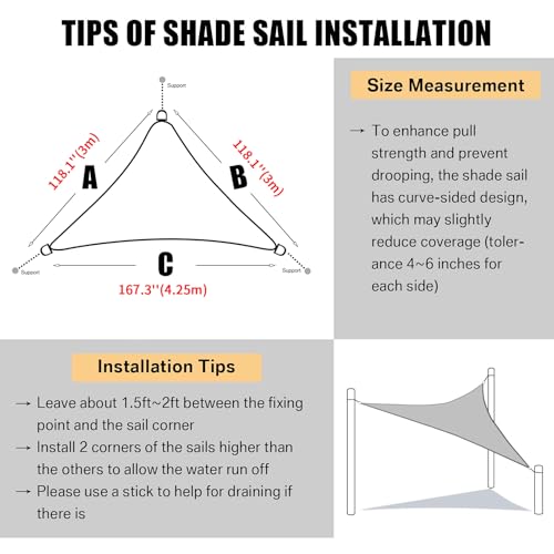 Neween Shade Sail, 10' x 10' x 14' Sun Shade Sail Triangle Waterproof for Patio Yard Deck Pergola Outdoor Sun Sail Shade 98% UV Block Sunshade Beige Color - color: Beige, size: 10' x 10' x 14'