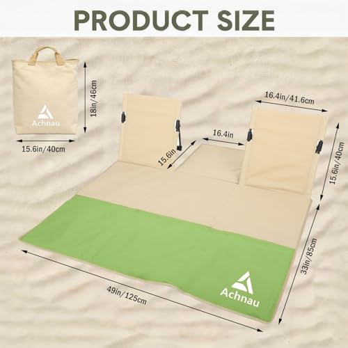 Beach Mat Lounge Chair 2-Person Foldable, Lightweight Lounge Mat with Back Support,600D Oxford 49"x49" Widen Beach Seat Storage Bag for Holidays Garden Camping Swimmingpool (Khaki & Green) - color: Khaki & Green