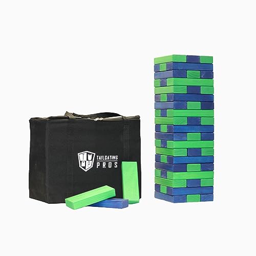 Tailgating Pros Premium Giant Toppling Timbers with Carrying Case – Choose Your Team Colors! Jumbo Outdoor Yard Game, Tower Grows to Over 5 Feet! - color: Navy/Kelly