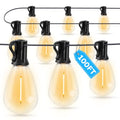 GvvooHome LED Outdoor String Lights, 100FT Waterproof Patio Lights with 32 Shatterproof S11 Plastic Bulbs, 2700K Warm White Edison Hanging Lights for Backyard, Garden, Porch, Bistro - size: 100FT