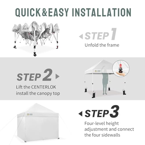 CROWN SHADES Pop Up Canopy Tent, 8x8 Commercial Canopy Tent with 4 Sidewalls, 4" Wheels, 4 Upgraded Weights, Patented Centerlock, 400D Fabric, Sto'N Go Bag, White - color: White, size: 8x8 Tall Center