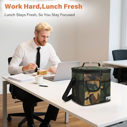 Tirrinia Insulated Large Lunch Bag for Women Men, Leakproof Lunch Box Containers for Adults, Work, School, Soft Lunchbox for Kids, Boys, Adult Cooler Bag for Picnic, Hiking,Beach - color: Camo, size: Large-10.5L