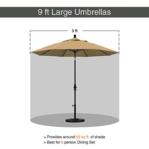 California Umbrella 9' Round Aluminum/Fiberglass Umbrella, Push Open, Silver Pole, Olefin Champagne Fabric - color: Champagne