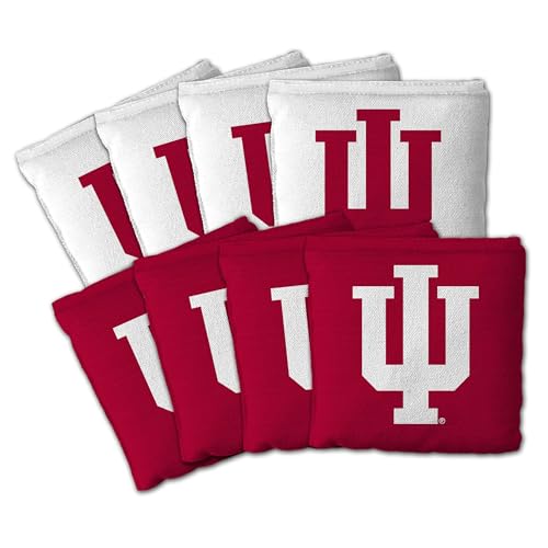 YouTheFan Officially-Licensed NCAA Set of 8 Cornhole Bags - All Weather Dual Sided Slide & Stop - Regulation Size with Carry case - color: Indiana Hoosiers