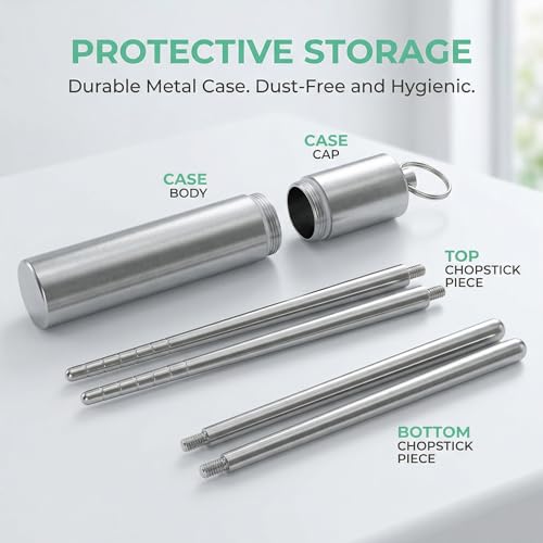 TOYANDONA Portable Folding Chopsticks Set with Storage Case 304 Stainless Steel Travel Cutlery for Outdoor Office Lunch Lightweight and Kitchen Tableware