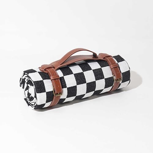 Modern Checkered Picnic Mat,Foldable Waterproof Sandproof Beach Blanket for Camping Hiking Outdoor Activities Lightweight Thin Ground Sheet for Travel Accessories,Black,150x200cm/60 x80 - color: Black, size: 5' x 6'8" (Square)