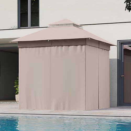 LAUSAINT HOME Gazebo 8x8ft, Heavy Duty Patio Gazebo with Expansion Bolts, Party Canopy Tent with Double Roofs, Mosquito Nettings and Privacy Screens for Backyard, Garden, Lawn, Khaki - color: Khaki, size: 8'x8'
