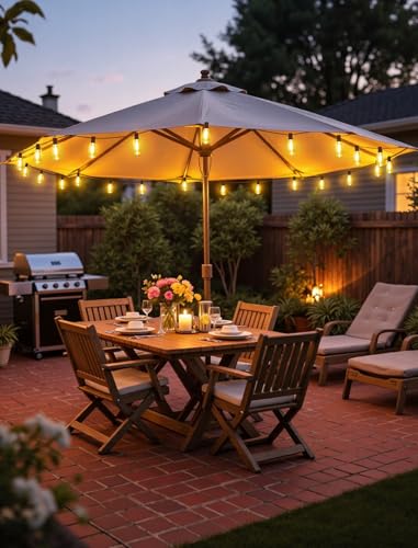 Larkvue 50FT(2x25FT) Outdoor String Lights, Patio Lights with 20+2 LED Dimmable Waterproof ST38 Vintage Shatterproof Bulb for Bistro Cafe Fence, Brown - color: Brown, size: 50FT