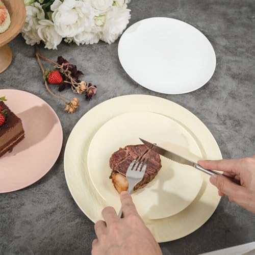 WONDERFUL 32pcs Heavy Duty Plastic Plates Reusable Unbreakable & Dishwasher safe Ivory Plastic Plates Dishes Set Reusable Plate Frosted Design Includes:16 Dinner 10" and 16 Dessert Plate 7.3" - color: Ivory