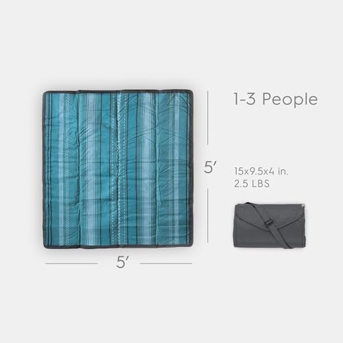 Little Unicorn 5'x5' Outdoor Family Picnic & Beach Blanket | Durable & Water-Resistant Fabric | Compact Fold & Easily Wipes Clean | Zipper Pocket (Shoreline Stripe) - color: Shoreline Stripe, size: 5 x 5