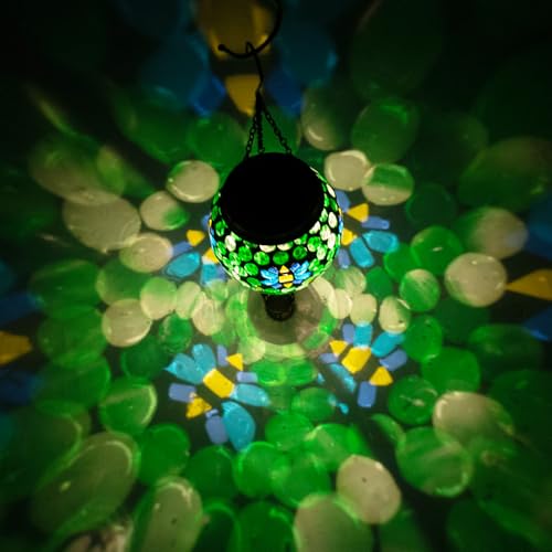 Bee Solar Hot Air Balloon Lantern Outdoor Waterproof, Green Mosaic Glass Hanging Solar Lantern Lights, Outdoor Hanging Lights for Patio Yard Garden Gift for Mom Grandma Women - color: A_Green Bees