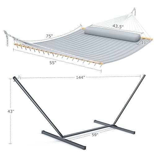 ANAGOO Double Hammock with Stand, Heavy Duty Outdoor Hammock for Two, 500 LBS Capacity, Stable Steel Frame with Balance Strap, Easy Tool-Free Assembly for Patio, Garden, Backyard & Beach,Dark Grey - color: Dark Grey(with Stand)