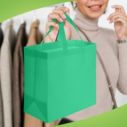 Reginary 100 PCS Reusable Totes Bags - Non Woven Grocery Handle Bags for Shop Events & Retail Store(Green) - color: Green