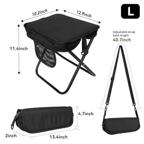 Camping Stool with Shoulder Strap,Ultralight Collapsible Handbag Style Stool,Pocket Portable Seat for Camping Travel Fishing Hiking Beach Backpacking Gardening Picnics-L(Black) - color: Black, size: Large