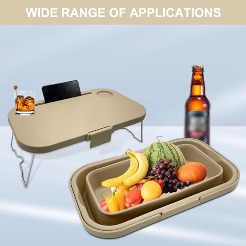 Foldable Picnic Basket Large Capacity Camping Folding Basket with Table Car Trunk Organiser Can be Used as Ice Bucket Suitable for Camping, car Storage, Home Sorting, etc. (Khaki) - color: Khaki