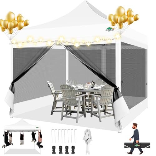 COBIZI 10x10 Pop up Gazebos with 4 Mosquito Netting Sidewalls,Heavy Duty Pop up Canopy Tent for Party,Outdoor Camping,Lawn and Backyard,Easy Set up Screen Tents with Handbag,White - color: White, size: 10x10FT(Standard)