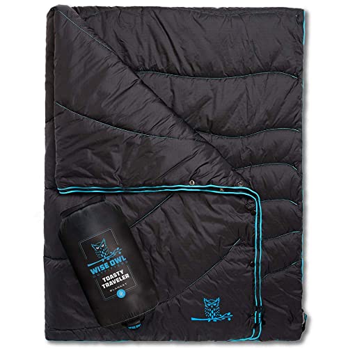 Wise Owl Outfitters Outdoor Camping Blanket – Lightweight Packable Puffy Quilt for Backpacking, Hiking & Travel – Warm Water Resistant Blanket for Cold Weather Camping - color: Black