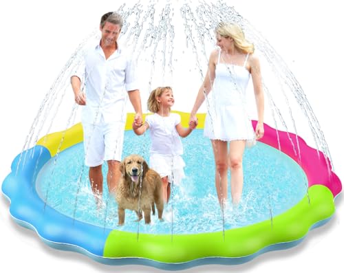 Kids Dog Splash Pad Sprinkler - Jasonwell Non Slip Dog Sprinkler Pad Splash Pool Puppy Dogs Pool Summer Outdoor Water Toys Backyard Durable Splash Pad for Toddlers Kids Small Medium Large Dogs Pet - style: Rainbow-76"