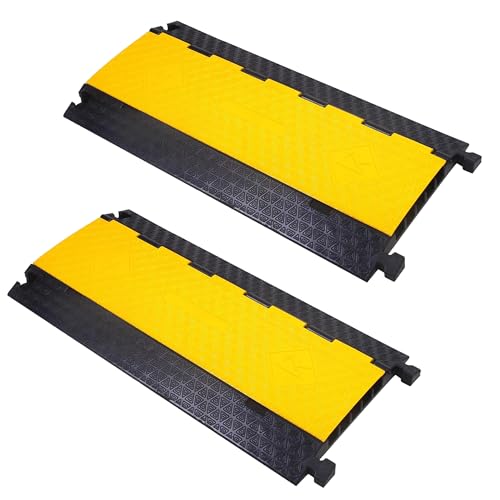 OrangeStar 2-Pack Rubber Cable Protector Ramp Heavy Duty 5-Channel Wire Cord Cover Ramps 18 Tons Load Capacity Traffic Speed Bumps for Driveway - color: 5-Channel (2-Pack)