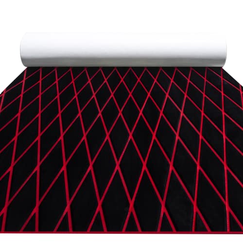 FOCEAN Boat Flooring EVA Foam Boat Decking Marine Mat Non-Slip Self-Adhesive Flooring Sheet for Motorboat Jon Boats Bass Boat Kayak RV Floor, 94.5''x 15.7'', Black with Red Lines - color: Black With Red Lines, size: 94.5"L x 15.7"W x 0.2"Th