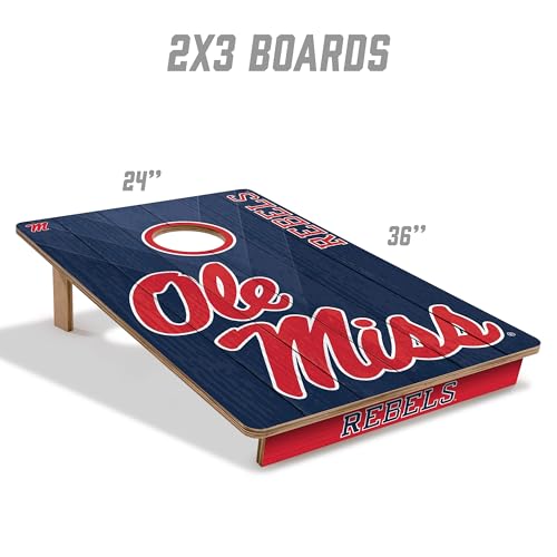 YouTheFan NCAA 2’ x 3’ Wood Cornhole Game with Logo Bags - color: Mississippi Rebels, size: 2' X 3'