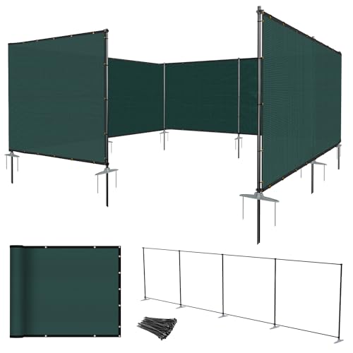 E&K 5'x24' Outdoor Privacy Screen Fence Panel Freestanding Backyard Patio Privacy Pool Fencing Temporary Garden Dog Fence with Iron Poles and Rails (Green) - color: Green, size: 0 5'x24'