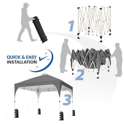 Yaheetech 10x10 Pop Up Canopy Tent with Vent, Easy Set Up Tent, Instant Sun Shelter Canopy with Wheeled Bag, 4 Sandbags, 12 Stakes & 4 Ropes, for Parties, Beach, Outdoor, Dark Gray - color: Dark Gray, size: 10x10